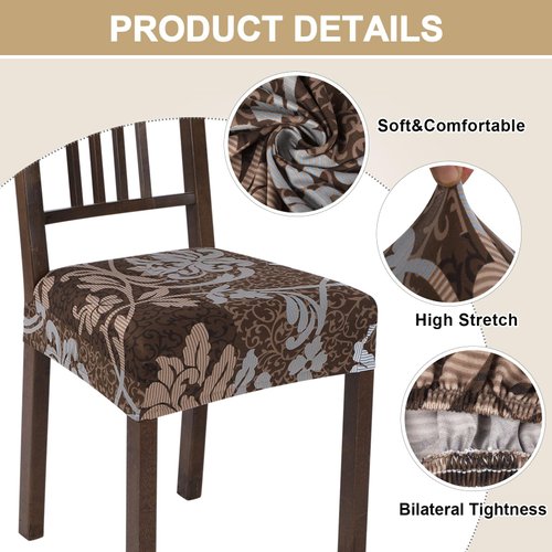 NIBESSER Dining Chair Seat Covers Set of 6,Stretch Soft Removable Washable Chairs Covers for Dining Room, Seat Cushion Slipcovers Protector for Kitchen Armless Chairs (No Rear,Brown)