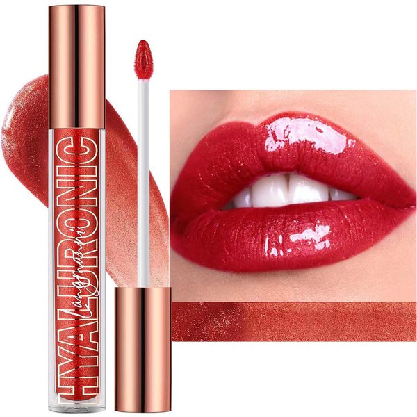 Cherry Red Lip Gloss Lipstick Lip Plumper Gloss Tinted Glitter Lipgloss Moisturizing Lip Balm Lip Oil High Shine And Vegan Plumping Lip Gloss For Women Girls Long-Lasting Dry Lip Care (06# Cherry Red)