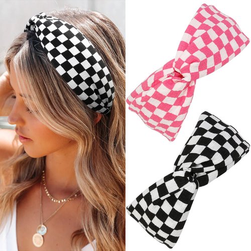 TEBIEKOY Twisted Plaid Headbands for Women Non Slip Fashion Hairbands Checkered Knotted Headband for Womens Hair Band Wide Thick Plastic Head Band Hair Accessories
