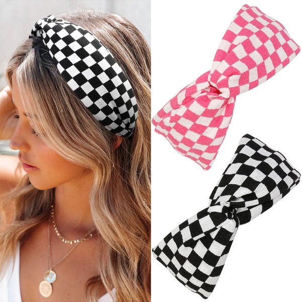 TEBIEKOY Twisted Plaid Headbands for Women Non Slip Fashion Hairbands Checkered Knotted Headband for Womens Hair Band Wide Thick Plastic Head Band Hair Accessories