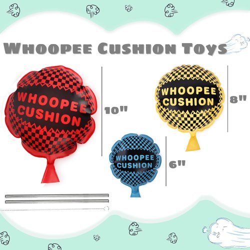 POPLAY 3PCS Whoopee Cushions, 3 Colors Fun Toys Fart Pillow Prank Toys for Novelty Party Favors Kids (10,8,6 Inch)