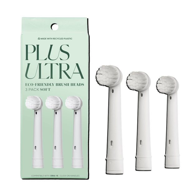 PLUS ULTRA Eco-Friendly Oral-B Compatible Electric Toothbrush Replacement Heads - 3 Heads Per Pack - Soft Toothbrush for Sensitive Teeth