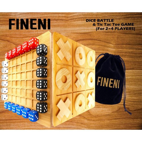 FINENI Dice Battle and TicTacToe Dual Sides Board Games, Wooden Coffee Table Games for Adults, 2~4 Player Bar Dice Games, Indoor Tabletop Game & 4 Players Wood Table Top Dice Game (Dual(2~4)/Log)