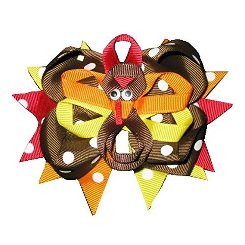 NEW "TURKEY Polka-Dot" Alligator Clips Girls 5 Inch Hair Bows Fall Thanksgiving Day Ribbon Sculpture Fall Festival Grosgrain Ribbon Holiday