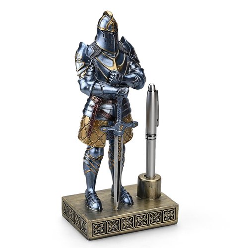 Amoysanli Knight Pen Stand Decoration Resin Pen Holder Art Craft Paperweight for Desktop Organizer Festival Gifts for Boyfriend Husband Dad Son(Blue)