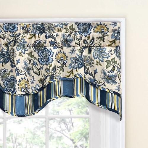 Waverly Traditions Navarra Farmhouse Scalloped Rod Pocket Valance for Windows in Bedroom, Kitchen, or Living Room, 52" x 16", Porcelain