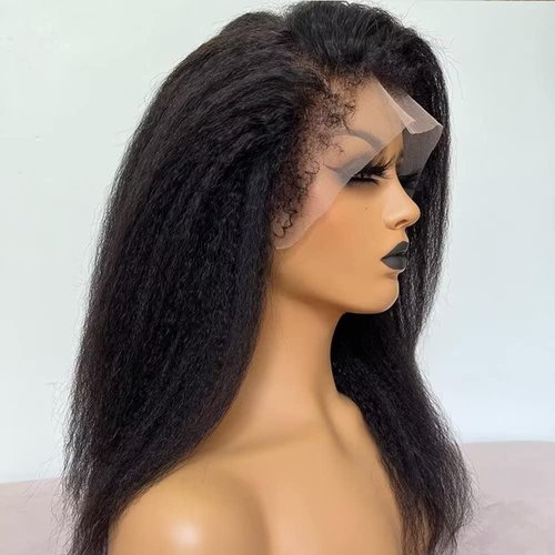 Jnymell Kinky Straight 13X6 Lace Front Wigs HD Human Hair With Curly Baby Hair For Black Woman 150% Density Pre Plucked Italian Yaki Lace Front Human Hair Wigs Kinky Edges Hairline Natural Hairline 16Inch