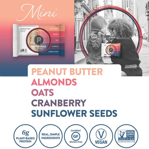 Protein Puck Mini Protein Bars, Wanderlust, Case of 12 - High Protein Snacks with 6 grams of Vegan Protein - Gluten-Free, Non-Dairy, Non-GMO Breakfast Snack Bar - Premium Plant-Based Healthy Snacks