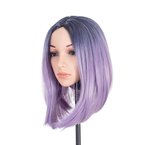 SWACC Ombre Colors Straight Short Hair Bob Wig Synthetic Colorful Cosplay Daily Party Flapper Wig for Women with Wig Cap (Lavender Purple)