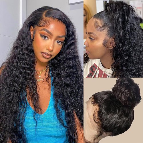 PXTPXT 360 Lace Front Wigs Human Hair Pre Plucked Deep Wave Lace Front Wigs Human Hair Wigs for Black Women with Baby Hair Natural Hairline Deep Culy 360 Full Lace Human Hair Wigs 22 Inch