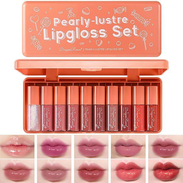 Qifylmaf 10 Colors Lip Tint Stain Set, Korean Plumping Lip Gloss Watery Lip Stain (Orange Box)