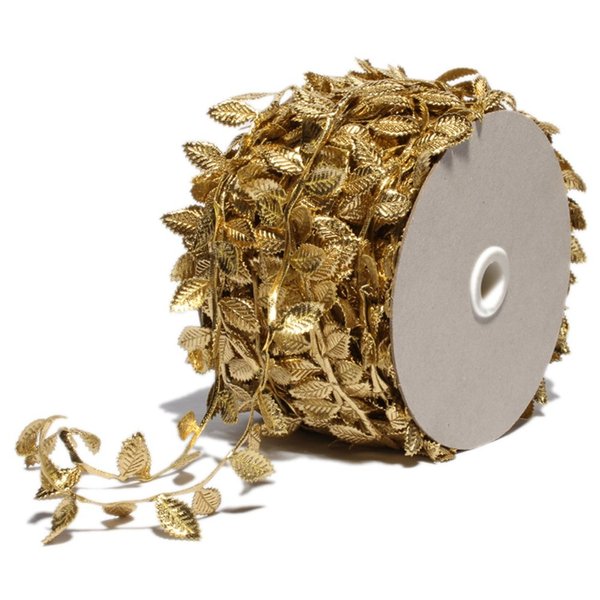BASOKAN Gold Leaves Leaf Ribbon Trim Rope - 20 Yards - for Garland DIY Crafts and Party Wedding Home Decorations (Gold)