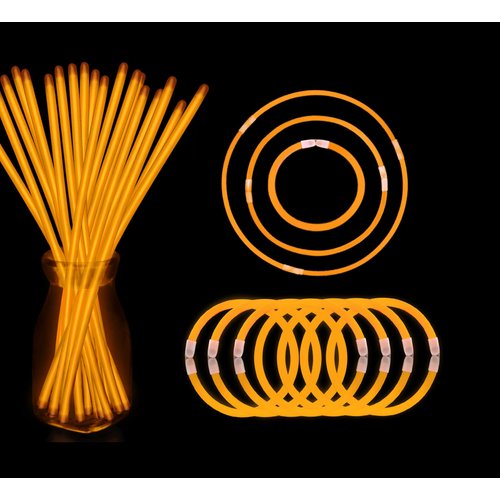 YOFOBU Orange Glow Sticks Light Up Bracelet Necklaces Bulk 50ct 8" Glowsticks with Connectors 4th of July Neon Party Supplies for Hawii Carnival Halloween Christmas Easter Birthday