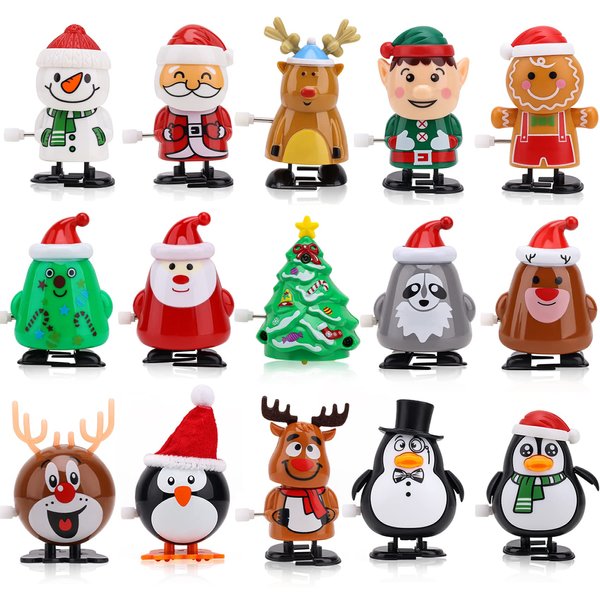EEOCWF 15pcs Christmas Wind Up Toys for Kids, Christmas Stocking Stuffers, Christmas Tree Santa Claus Clockwork Toys, Classes Gifts Kids Christmas Party Favors Goody Bag Filler