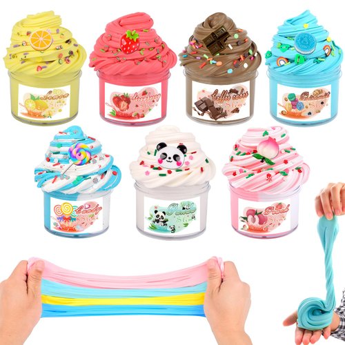 Niuruilsi Scented Slime Kit with 7 Pack Butter Slime,Dual Colored Peach Slime,Super Soft and Non-Sticky, Stress Relief Toy Party Favors Birthday Gifts for Girls and Boys 6 7 8 9 10 11 12.