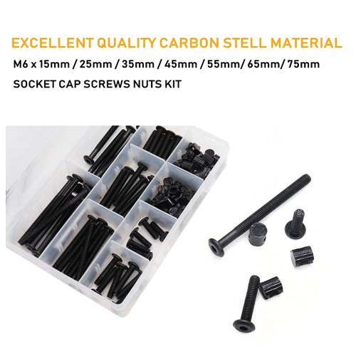 Baby Bed Crib Screws Hardware Replacement Kit, binifiMux 100pcs M6x15mm/25mm/35mm/45mm/55mm/65mm/75mm Black Hex Drive Socket Cap Screws Barrel Nuts Assortment Kit for Beds Chairs Furniture