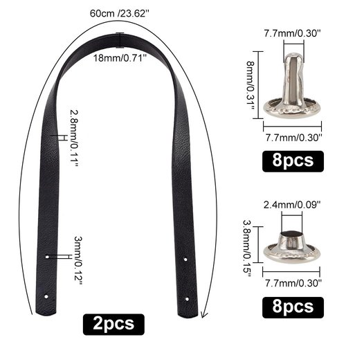 PH PandaHall 4 Colors Leather Bag Handles, 4pcs 23.7 Inch Leather Bag Straps with Silver Rivets Purse Handles Short Handbag Strap Replacement Handles for DIY Handbags Crochet Bags Tote Bag Making