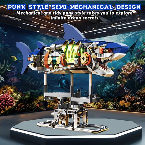 687 Pcs Mechanical Shark Building Block Set with LED Lights for Boys, Movable Ocean Shark Building Toy Set, Deep Sea Animal Building Block Toys Home Decor for Kids Boys 6-12