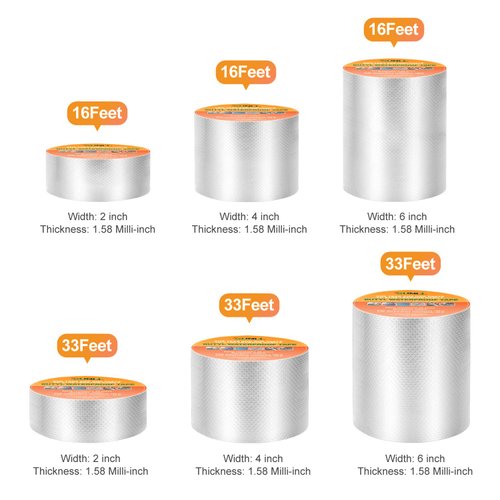 SUNLL Butyl Waterproof Tape 2" W X 16'L, Upgraded Leak Proof Butyl Seal Strip, Multi-Use Repair for Boat and Pipe Sealing, HVAC Ducts, Roof Crack, RV, Awning, Window Sealing, Silver