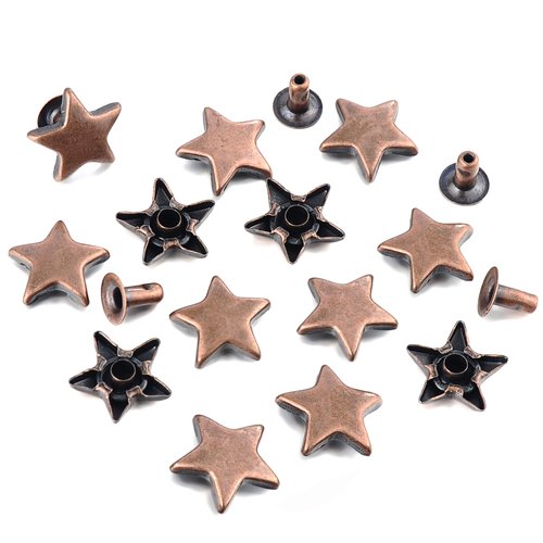 100 Sets 12MM Antique Copper Star Rivets for Leather Star Rivet Studs Garment Rivets Leather Rivets Studs and Spikes for Leather Craft Clothing Bags Belts Dog Collar Shoes DIY Accessories 15/32 Inch