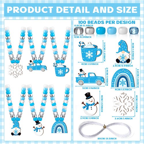 Ferreve 24 Sets Winter Bead Necklace Crafts Kit Christmas DIY Craft Gifts Necklace Making Kit Winter Blue Plastic Beads Bulk for Christmas Winter Jewelry Making Party Favors