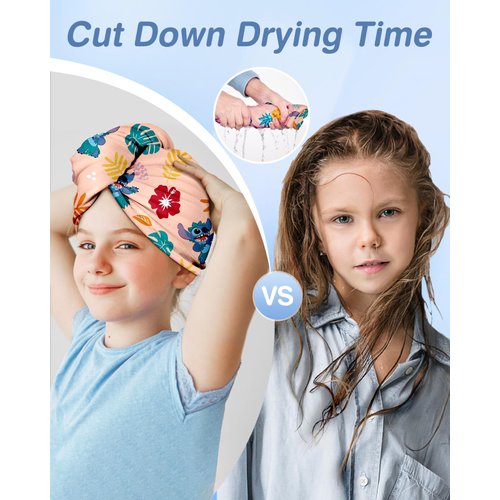 Akkya Microfiber Hair Towel Wrap for Kids Girls Women 2 Pack Drying Turban Towels for Wet Hair Quick Dry Head Wraps Cute Hawaiian Cartoon Print