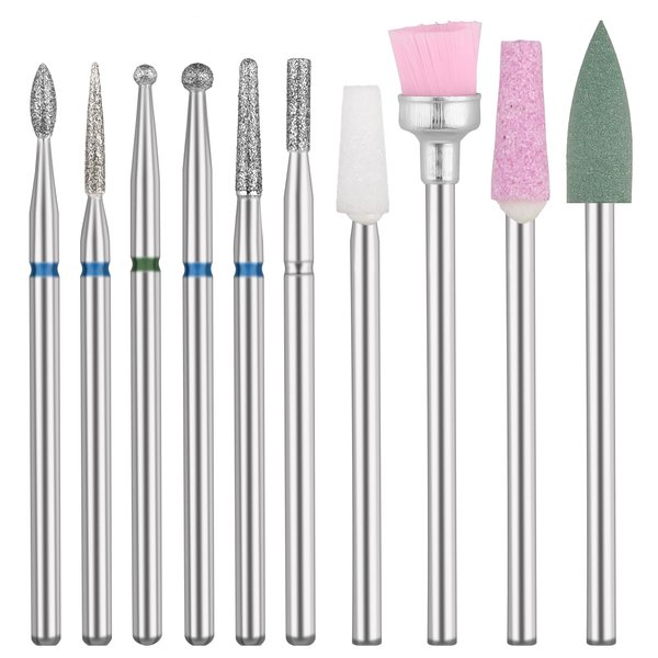 Abeillo Nail Drill Bits, 10 Pcs Brocas Para Drill Nails, Russian Manicure Kit, Cuticle Bit for Nail Drill, Nail Drill Bits to Remove Gel Polish