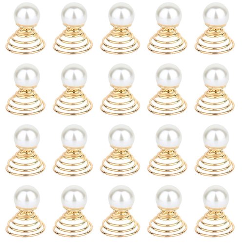 Vpang 20 Pcs Spiral Hair Pins Swirl Hair Twists Coils Hair Clips Wedding Bridal Star Pearl Metal Spiral Twist Hairpins Hair Accessories (Pearl-Gold)