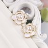 Sttiafay Vintage Pearl Flower Earrings Camellia Flower Stud Earrings Enamel White Flower Petal Earrings Gold Pearl Stud Earrings Jewelry for Women and Girls