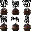 30PCS Black 60th Birthday Cupcake Toppers Glitter Sixty Happy 60th Straight Outta 1964 Cupcake Picks for Cheers to 60 Years 60th Birthday Wedding Anniversary Party Decoration Supplies