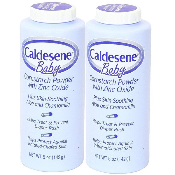 Caldesene Cornstarch Baby Powder with Zinc Oxide, Talc-Free Baby Powder, 5 Oz (2 Pack)