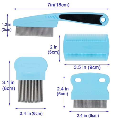 GNAWRISHING Flea Comb 4-Pieces Jade Green with High Strength Teeth Durable Pet Tear Stain Remover Combs, Dog Cat Grooming Set Effective Float Hair Remover