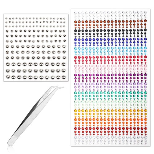 900pcs Acrylic Face Rhinestone Gems Stickers + 165pcs Lip Gem Stickers, Self Adhesive Jewels Diamonds Rave Stickers with Tweezers for Face Hair Eyes Nail Body Makeup DIY Craft Festival Decoration