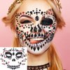 Halloween Face Jewels Temporary Tattoos Skull Horror Ghost Gems Rhinestone Fake Tattoos Acrylic Eyeshadow for Cosplay Party Supplies Day of the Dead Face Stickers 3 Sheet