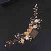 Rumtock Gold Flower Long Chain Hair Comb with Pearl Beads Bohemian Vintage Hair Styling Jewelry for Women Girls