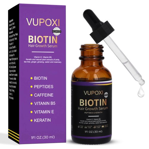 Biotin Hair Growth Serum - Topical Biotin Hair Serum for Hair Growth Infused with Peptides, Keratin, Caffeine, and Vitamins, All Hair Types 1 Fl Oz