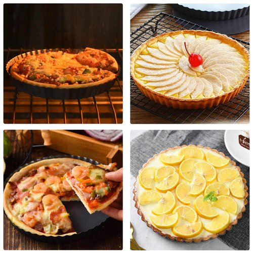 Beasea Mini Tart Pans for Baking, 2pcs 8 Inch Tart Pan with Removable Bottom Small Non Stick Carbon Steel Quiche Pie Pans for Oven Baking