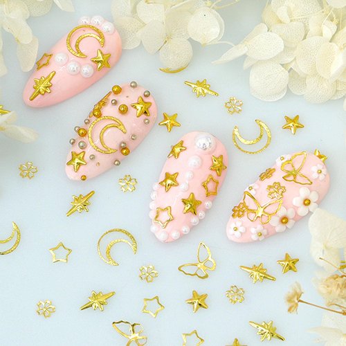 Gold Nail Art Glitter Nail Sequins Star Moon Butterfly Nail Design for Acrylic nail Nail Art Decoration Supplies for Women Girls Manicure Tip (gold)