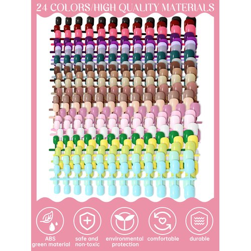 576 Pieces Kids Short Glossy Press on Nails, TOROKOM Children False Nails 24 Colors Glossy Acrylic Nails Art Tip for Kids Short Square Full Cover Fake Nails for Women Girls Kids
