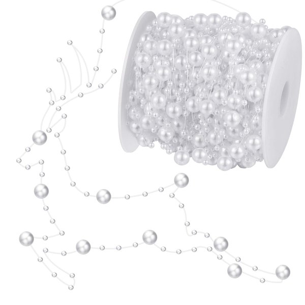 99 Feet Christmas Tree Beads Artificial Pearls Beads Garland Chain Plastic Bead Roll for DIY Christmas Wedding Decoration (White)