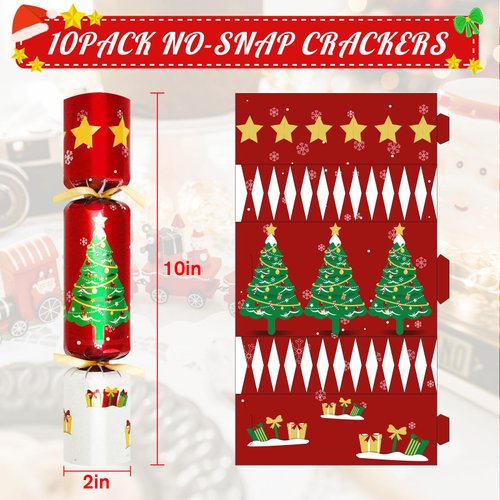10PACK Christmas Party Favor No-Snap Table Favors with Prize Joke Gifts for Adults Kids Party Supplies Dinner Decorations British English Holiday Games Christmas Tree Pattern