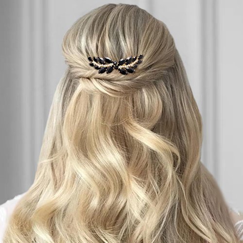 BETITETO Bridal Hair Comb Emerald Green Crystal Wedding Hair Piece Pin Accessories for Women Girls Party (Black)