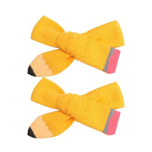 Pencil Girls Hair Bow Ponytail Holder Jumbo Hair Clips For Cheerleader Girls JBC13 (Yellow Pencil Bow) 1 Count (Pack of 1)
