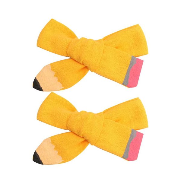 Pencil Girls Hair Bow Ponytail Holder Jumbo Hair Clips For Cheerleader Girls JBC13 (Yellow Pencil Bow) 1 Count (Pack of 1)