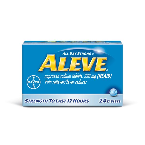 Aleve Tablets with Naproxen Sodium, 220mg (NSAID) Pain Reliever/Fever Reducer, 24 Count, Blue