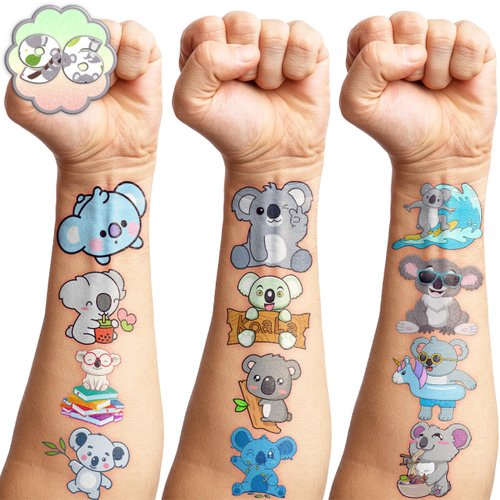 Koala Temporary Tattoos Birthday Party Supplies Decorations 96PCS Cute Tattoos Stickers Party Favors Kids Gifts Girls Boys Classroom School Prizes Themed