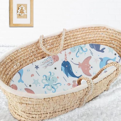 Stretchy Ultra Soft Fitted Bassinet Sheet Set 2 Pack, Universal Fit for Bassinets Baby Cradle Moses Basket Oval Rectangle Pad/Mattress, Dinosaurs Bassinet Sheets for Girls and Boys