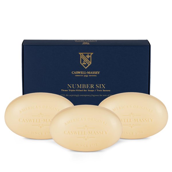 Caswell-Massey Triple Milled Number Six Three-Soap Set, Natural Bar Soap for Men & Women, Moisturizing Men’s Luxury Body & Face Soap, 5.8 Oz Soap Bars (3 Soap Set)