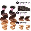 Sunber Ombre Brazilian Hair Bundles Body Wave 12A Grade Human Virgin Hair One Bundles 3 Tone 1B/4/27 Color Hair Extensions 16Inch T1B/4/27 Color