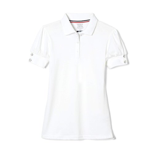 French Toast girls Puff-sleeve School Uniform Polo Shirt, White, 10 12 US